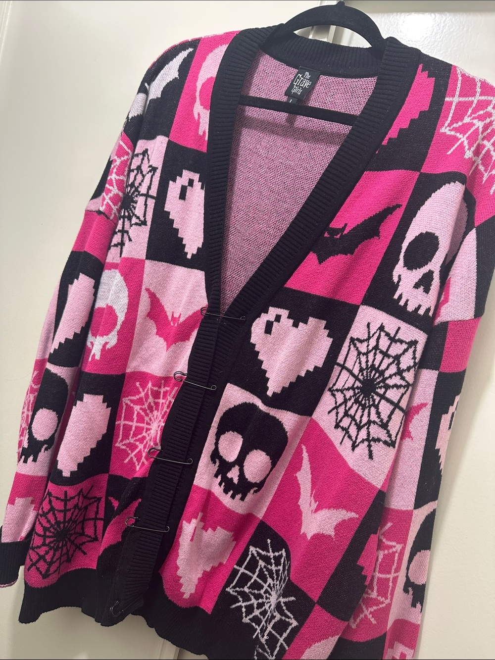Pink & Black Gothic Heart Skull Cardigan Sweater